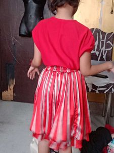 Cute Girls Red Striped Dress combo set