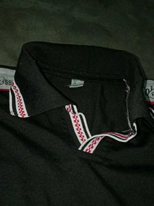 Black Polo Shirt with Striped Collar