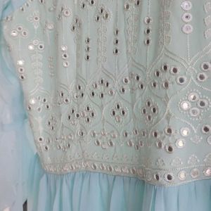 Pastel Blue Sequin Tiered Maxi Dress