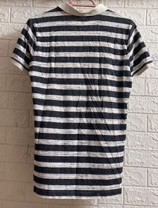 Original Puma Jacqaurd Stripped Polo Neck Grey Tee