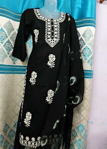 NEW Black With White Embroidery Dress Set