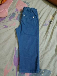 Blue Cotton Blend Pants