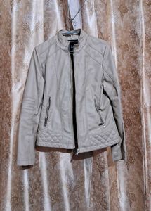 Stylish Beige Faux Leather Jacket
