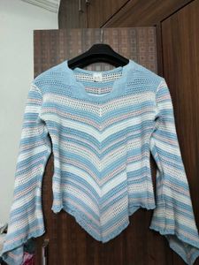 Blue Knit Crochet Top