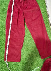 Maroon Corduroy Tiered Dress with pants