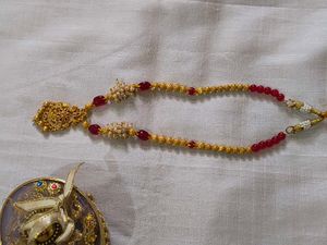 &#34;Regal Antique Gold Pendant with Ruby Beads &#34;