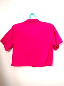 Pink Cropped Button-Down Top