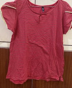 Shyla Red Top White Strips Size Xl