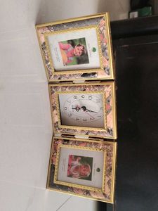Foldable Triple Photo Frame with Clock