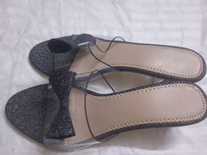 Glitter Grey Sandal With Transparent Heel