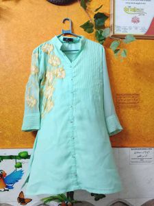 Pakistani Style Green Embroidered Tunic Top