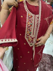 Maroon Embroidered Kurti Set
