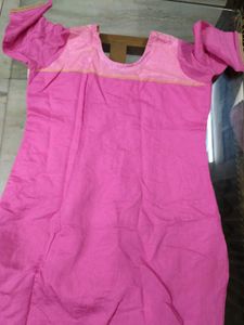 Pink And Cream Kurta Set For Women With Embroidery