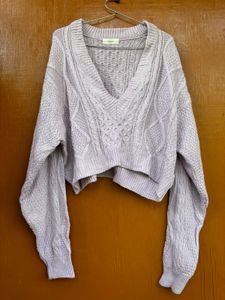 Lavender V Neck Cropped Sweater