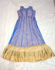 Elegant Blue &amp; Gold Embroidered Anarkali Suit