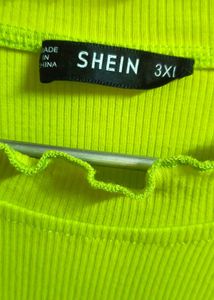Shein Neon Green Ribbed Lettuce Edge Top