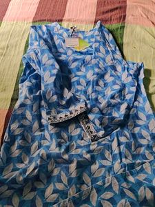 Blue Leaf Print Tunic Top