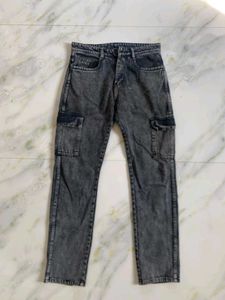 Gray Denim Cargo Pants