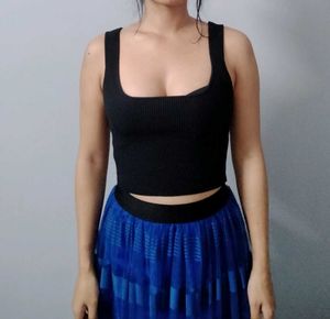 Black Ribbed Crop Tank Top