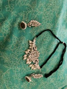 antique silver oxidised necklace and earring set