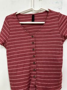 Striped Button-Down Crop Top