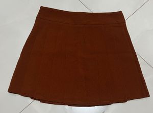 Brown Pleated Mini Skirt