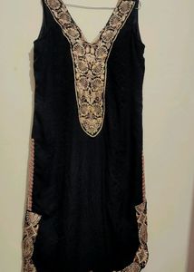 Black Golden Stone Cut Sleeve Kurti