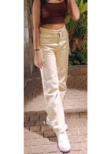 Beige Wide Leg Jeans For Women