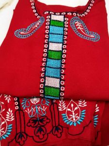 Red Kurta Sat Without Dupatta