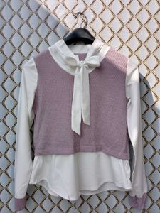 New With Tag Bow Korean Pink Shirt Sweater Pullove