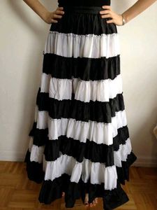 Black & White Tiered Maxi Skirt