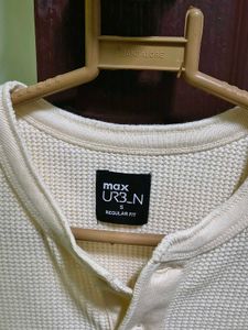 MAX Cream Waffle Textured Long Sleeve Henley Shirt