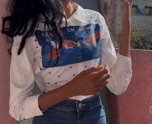 Pretty Handpainted White Crop Shirt With Back Knot