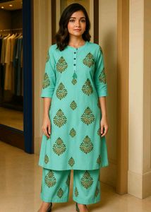 Teal Printed Pant Kurta