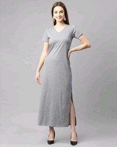 Rigo Slit Maxi Grey Dress