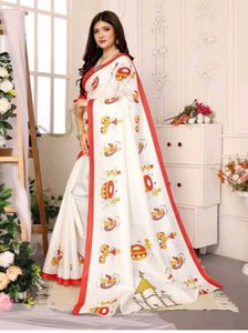Elegant Off White Printed Saree