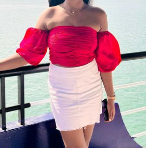 Rose Balloon Sleeves Off Shoulder Top