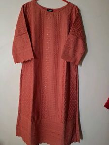 Elegant Peach Embroidered Kurti