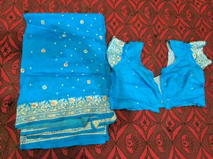 Teal Blue Saree with Blouse