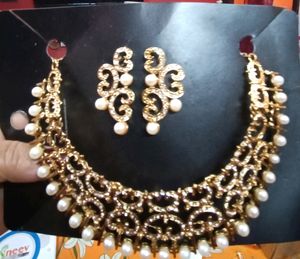 Elegant Heavy Choker Set With Earrings