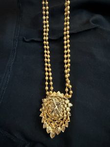 Long Gold Lookalike Haram With Stone Pendant