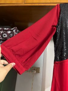 Black &amp; Red Sequence Party Gown Suit