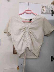 Cute Beige Drawstring Top
