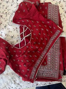 Elegant Red Saree with Blouse