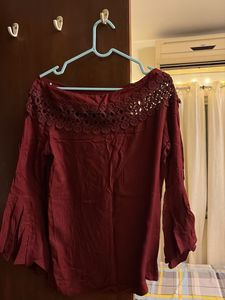 Maroon Crochet Off-Shoulder Top