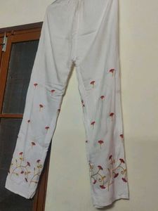 White Plazzo Having Floral Embroidery.