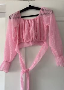 Pink Polka Dot Crop Top, Bust-34/32