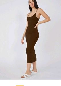 Aahwan Solid Brown Bodycon Midi Dress