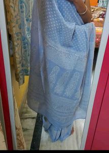 Sky Blue Printed Saree