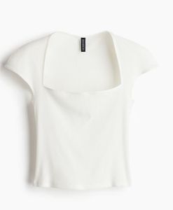 White Square Neck Top